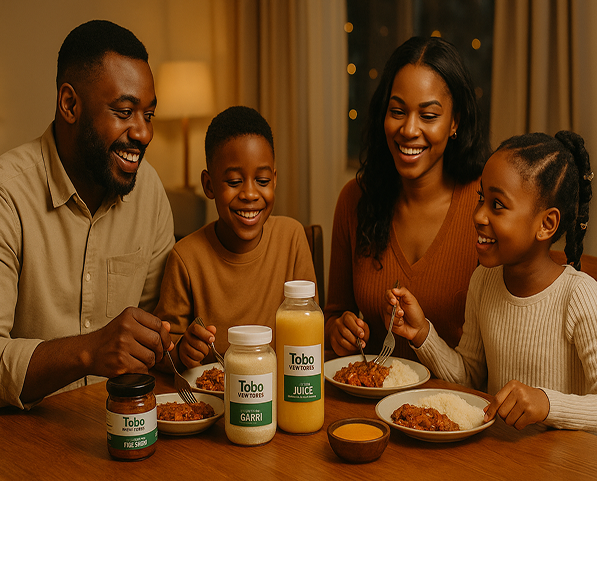Family eating Tobo food